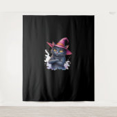 Schattigee zwarte kat in heks Pet - magische Hallo Wandkleed (Voorkant)