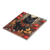 Schattigee Zwarte Kat in Herfstbos Tegeltje (Zijkant)