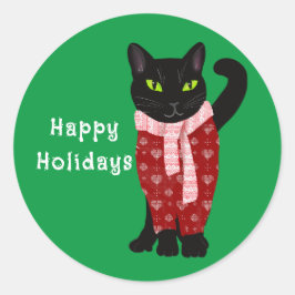 Schattigee Zwarte Kat in Kersttrui Vakantie Ronde Sticker