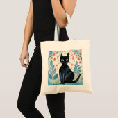 Schattigee zwarte kat in koele natuurlijke tinten tote bag (Voorkant (product))