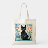Schattigee zwarte kat in koele natuurlijke tinten tote bag (Achterkant)