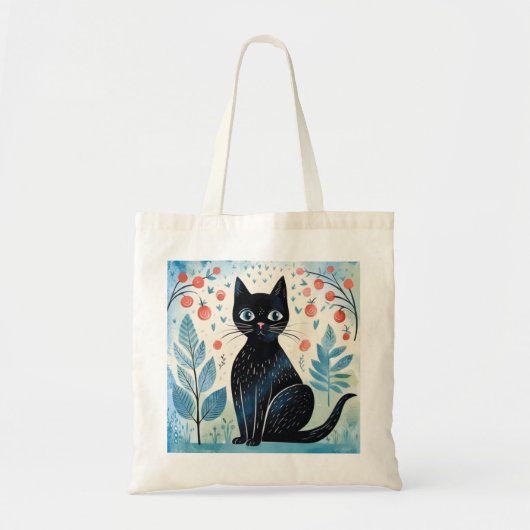 Schattigee zwarte kat in koele natuurlijke tinten tote bag (Voorkant)