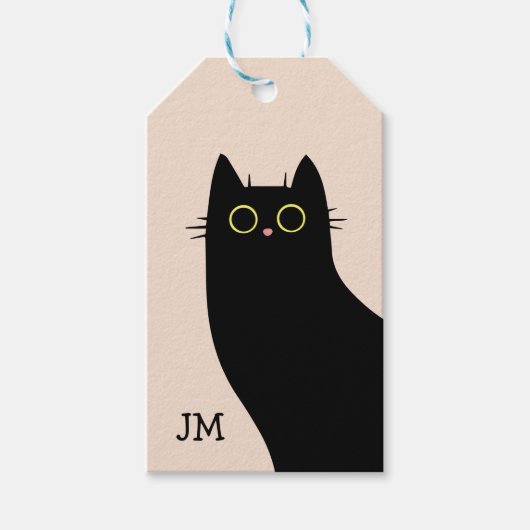 Schattigee zwarte kat in Mid Century stijl Cadeaulabel (Voorkant)