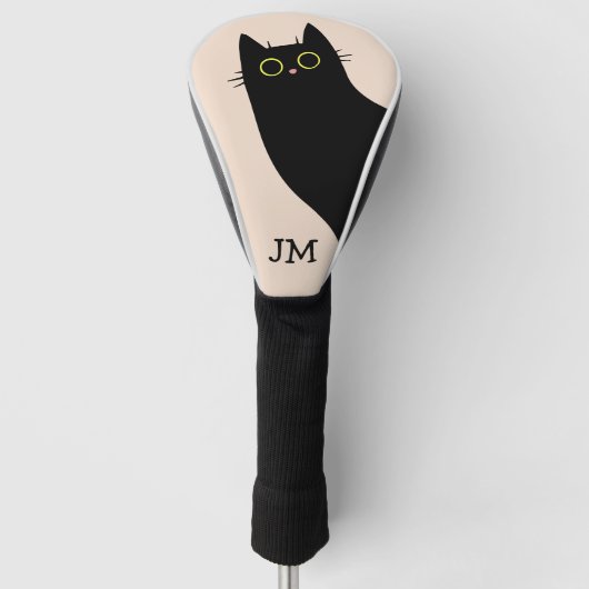 Schattigee zwarte kat in Mid Century stijl Golfheadcover (Voorkant)