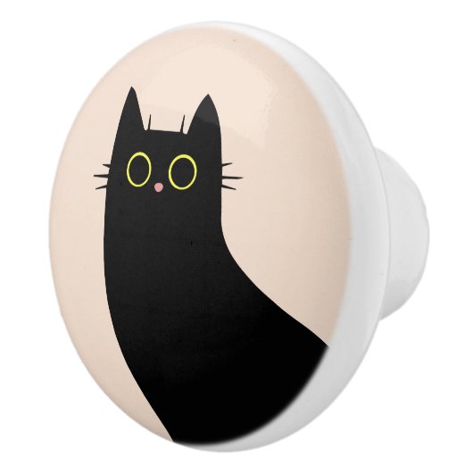 Schattigee zwarte kat in Mid Century stijl Keramische Knop (Rechts)