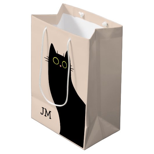 Schattigee zwarte kat in Mid Century stijl Medium Cadeauzakje (Voorkant Gekanteld)