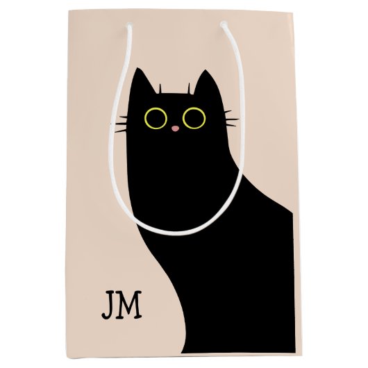 Schattigee zwarte kat in Mid Century stijl Medium Cadeauzakje (Voorkant)