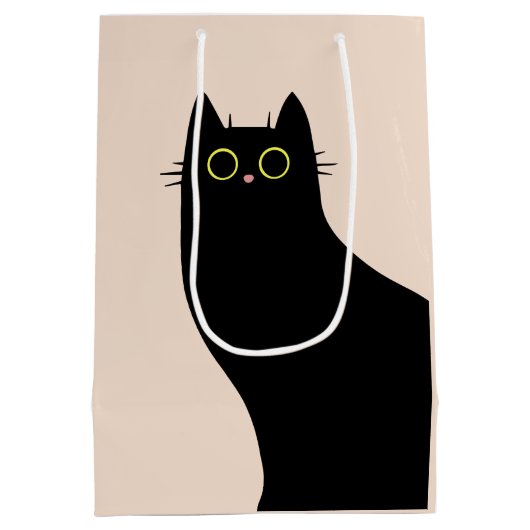 Schattigee zwarte kat in Mid Century stijl Medium Cadeauzakje (Achterkant)