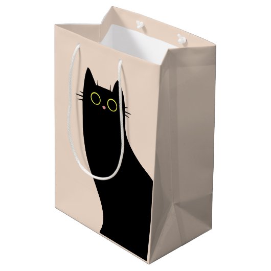 Schattigee zwarte kat in Mid Century stijl Medium Cadeauzakje (Achterkant Gekanteld)