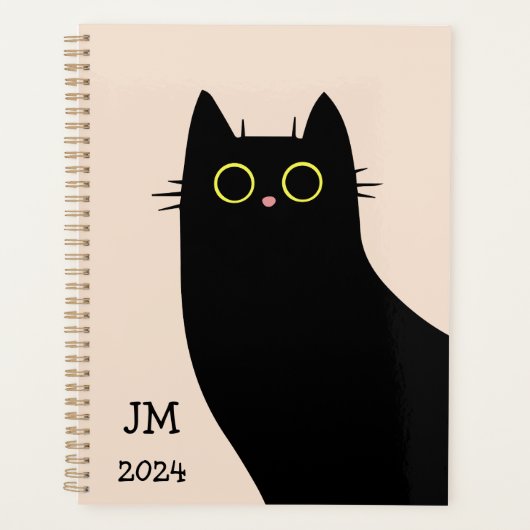 Schattigee zwarte kat in Mid Century stijl Planner (Voorkant)