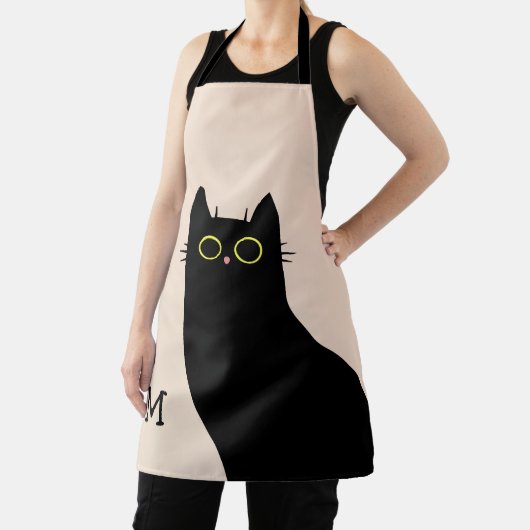 Schattigee zwarte kat in Mid Century stijl Schort (Insitu)