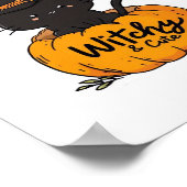 Schattigee zwarte kat in pompoen met heks pet, kaw poster (Hoek)