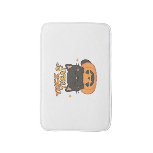 Schattigee zwarte kat in pompoen – Trick or treat Badmat (Voorkant Verticaal)