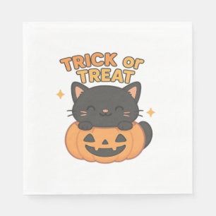 Schattigee zwarte kat in pompoen – Trick or treat Servet