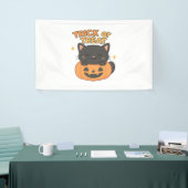 Schattigee zwarte kat in pompoen – Trick or treat Spandoek (Beurs)