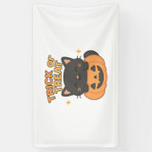 Schattigee zwarte kat in pompoen – Trick or treat Spandoek (Verticaal)