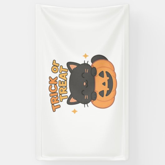 Schattigee zwarte kat in pompoen – Trick or treat  Spandoek (Verticaal)