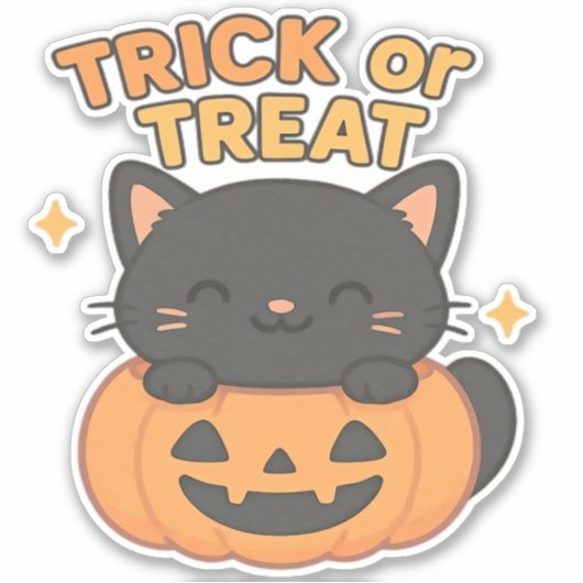 Schattigee zwarte kat in pompoen – Trick or treat  Sticker (Voorkant)