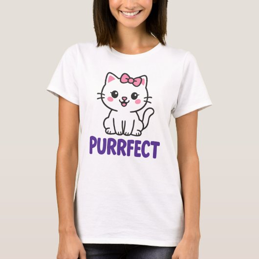 Schattigee zwarte kat in roze jurk – PURRFECT T-shirt (Voorkant)