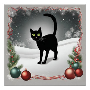 Schattigee zwarte kat kerst illustratie perfect poster