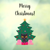 Schattigee zwarte kat & kerstboom vrolijke kerstte raamsticker (Vel 3)