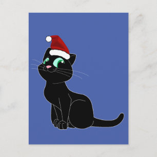 SCHATTIGEE ZWARTE KAT KERSTMIS ART BRIEFKAART