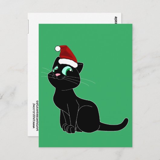 SCHATTIGEE ZWARTE KAT KERSTMIS ART BRIEFKAART (Voorkant / Achterkant)