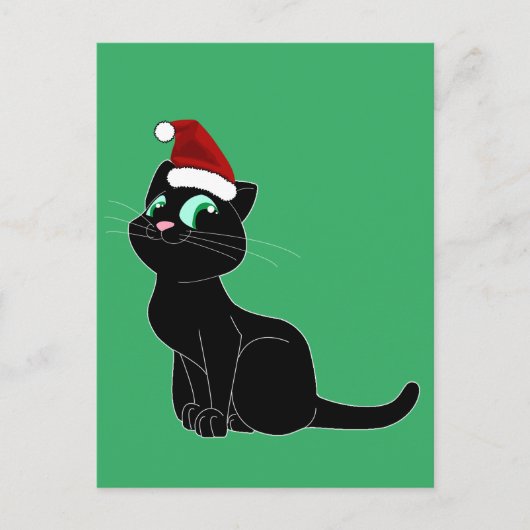 SCHATTIGEE ZWARTE KAT KERSTMIS ART BRIEFKAART (Voorkant)