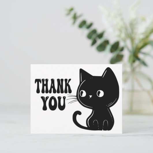 Schattigee zwarte kat kitten Kat dank u Briefkaart (Staand voorkant)