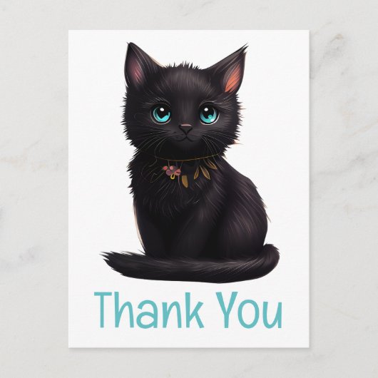 Schattigee zwarte kat kitten Kat dank u Briefkaart (Voorkant)