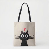 Schattigee zwarte kat | Kitten met Valentijn hart Tote Bag (Voorkant)