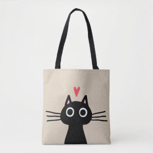 Schattigee zwarte kat   Kitten met Valentijn hart Tote Bag