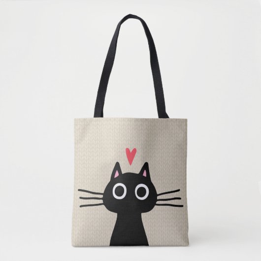 Schattigee zwarte kat | Kitten met Valentijn hart Tote Bag (Voorkant)