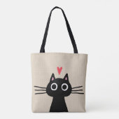 Schattigee zwarte kat | Kitten met Valentijn hart Tote Bag (Achterkant)