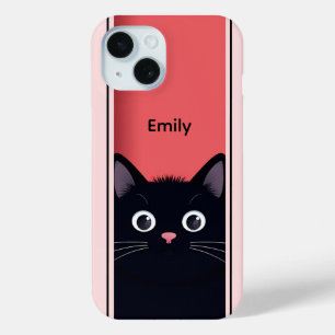 Schattigee zwarte kat kitten modern gepersonalisee iPhone 15 case