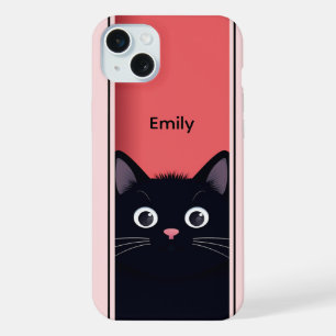 Schattigee zwarte kat kitten modern gepersonalisee iPhone 15 plus case