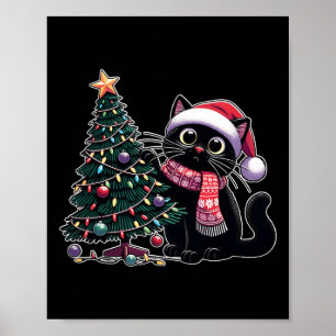 Schattigee Zwarte Kat Kitten Santa Hat Kerstboom X Poster