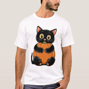 Schattigee Zwarte Kat Knuffelen Pompoen Halloween T-shirt