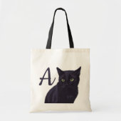 Schattigee zwarte kat kunst monogram Canvas tas (Voorkant)