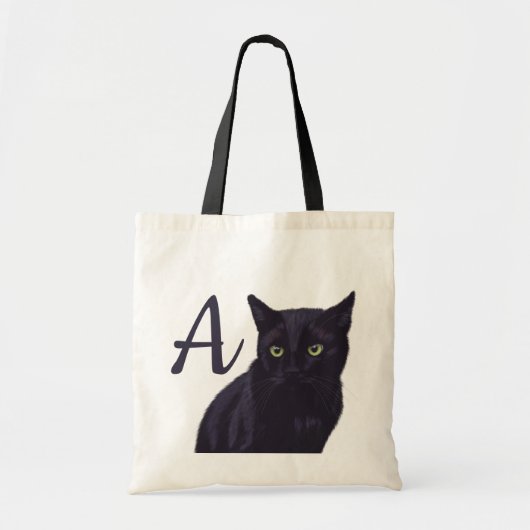 Schattigee zwarte kat kunst monogram Canvas tas (Voorkant)
