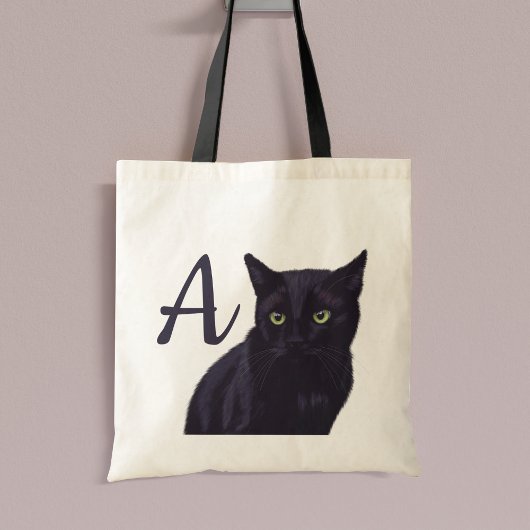 Schattigee zwarte kat kunst monogram Canvas tas