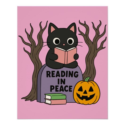 Schattigee Zwarte Kat Lezen in Vrede Perfect Poster (Voorkant)