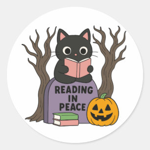 Schattigee Zwarte Kat Lezen in Vrede Ronde Sticker