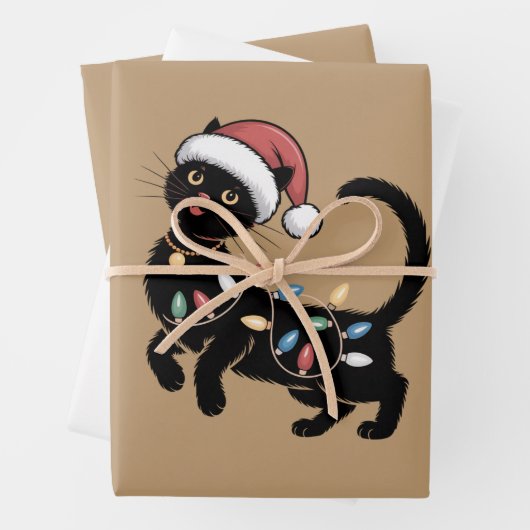 Schattigee Zwarte Kat Lover Kerstmis Mama Gift Vak Inpakpapier Vel (In situ)