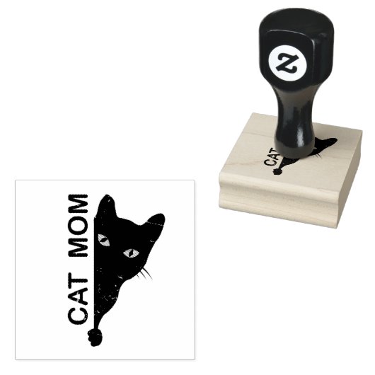 Schattigee zwarte kat mam rubberstempel (Gestempeld)