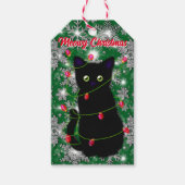 Schattigee zwarte kat Meowy Christmas Cadeaulabel (Voorkant)