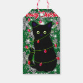 Schattigee zwarte kat Meowy Christmas Cadeaulabel (Achterkant)