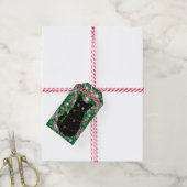 Schattigee zwarte kat Meowy Christmas Cadeaulabel (Met Touw)
