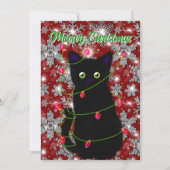 Schattigee zwarte kat Meowy Christmas Feestdagenkaart (Voorkant)
