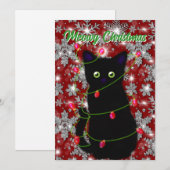 Schattigee zwarte kat Meowy Christmas Feestdagenkaart (Voorkant / Achterkant)